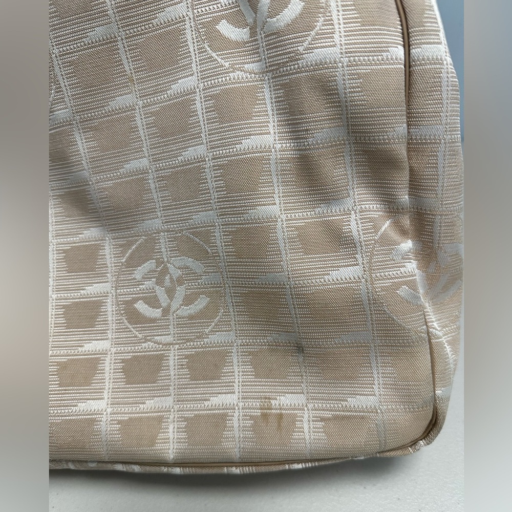 Authentic Chanel Travel Line Beige CC Nylon Leather Tote Bag - Picture 13 of 16